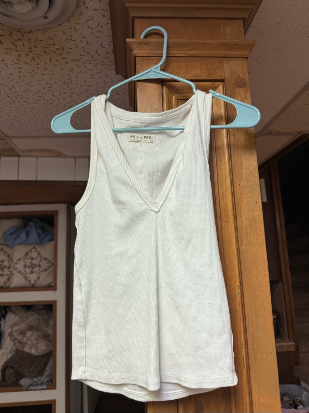 Free People White V-Neck Ribbed Tank Top